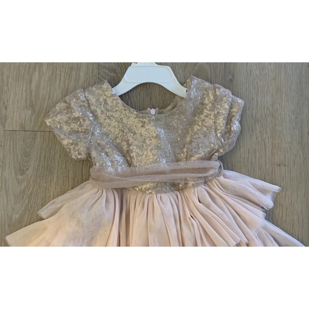Le Pink Girl’s Size 18 Months Elegant Layered Blush Pink Dress With Sequins Top - Picture 2 of 8
